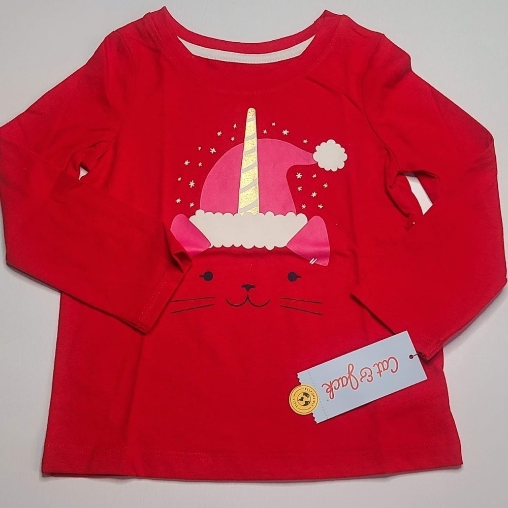 Target Girl Christmas Long Sleeve Shirt Unicorn Cat Size 2T